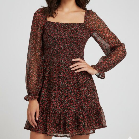 Lily Rose Dresses & Skirts - Lily Rose Smocked Black Red Floral Small Mini Dress